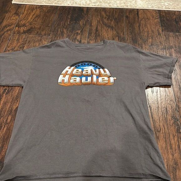 VINTAGE HEAVY HAULER GILDAN T-SHIRT - LARGE GREY COTTON graphic tee - Picture 1 of 8